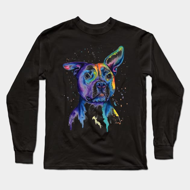 Colorful Baby Pit-bull Terrier Lover Dad Mom Funny Kidding Long Sleeve T-Shirt by Manonee